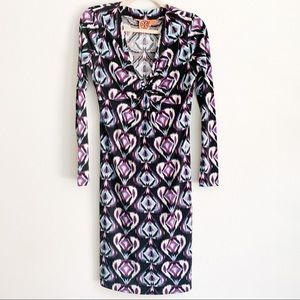 NWOT Tory Burch Black Print V-Neck Silk Dress Sz S